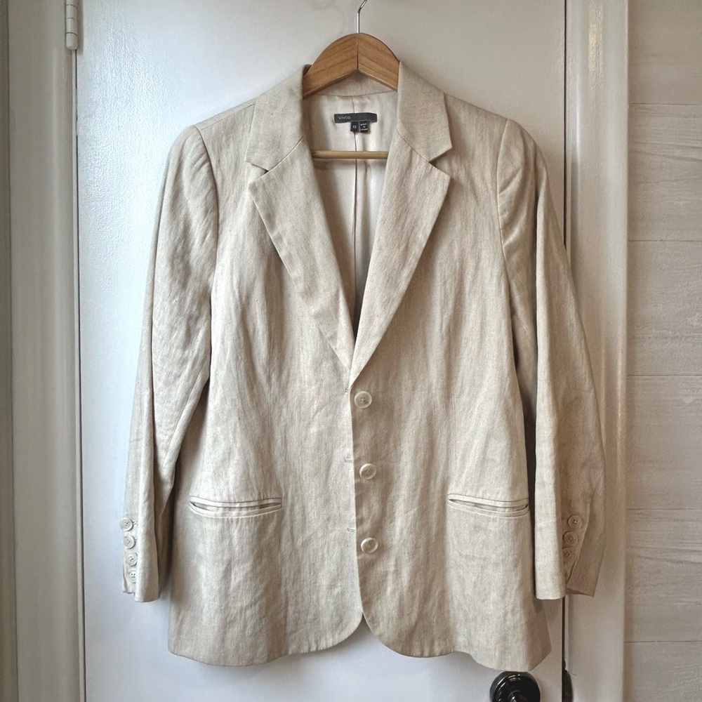 VINCE Linen-Cotton Blazer In A Classic Natural Beige
